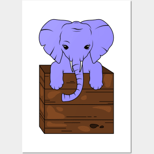 Cute elephant looking out of a box Posters and Art